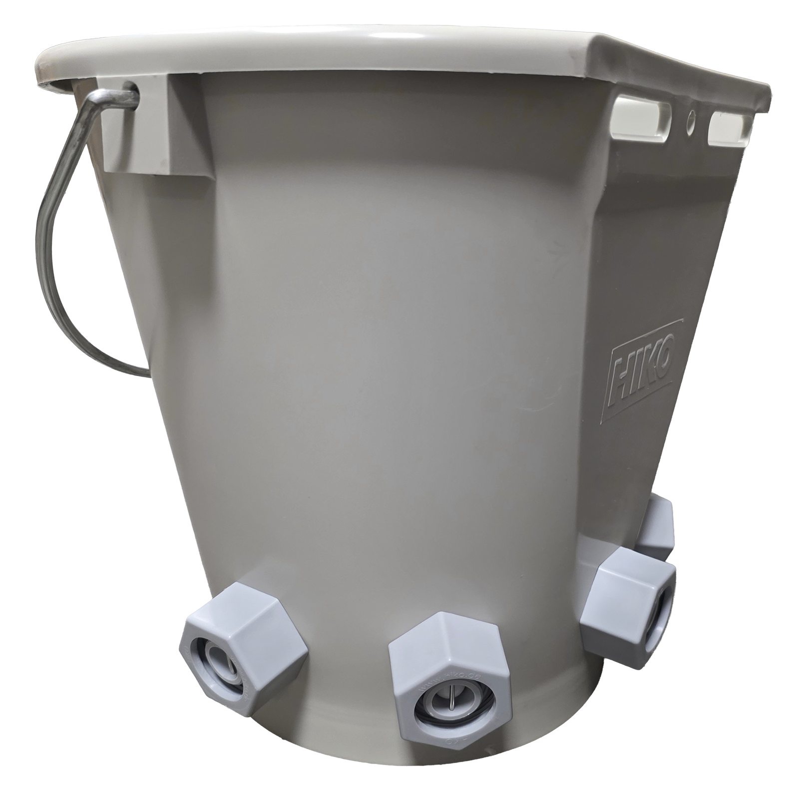 Grey calf feeding bucket with 5 feeding points, without teats