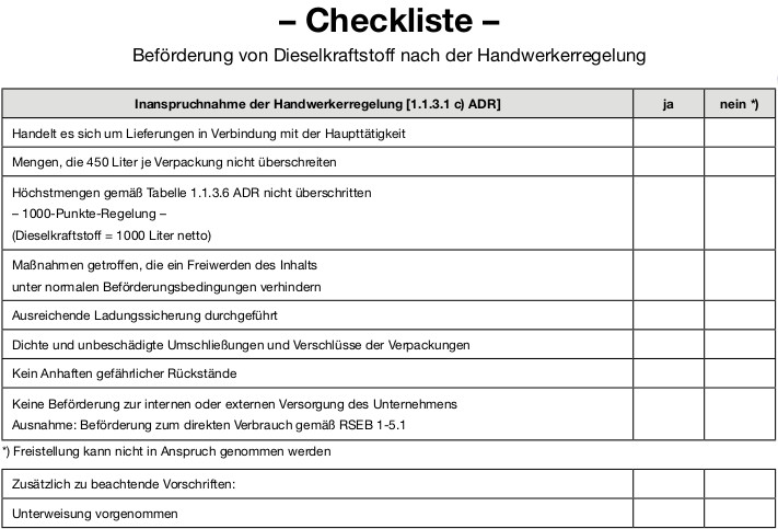 Checkliste Mobile Tankanlagen