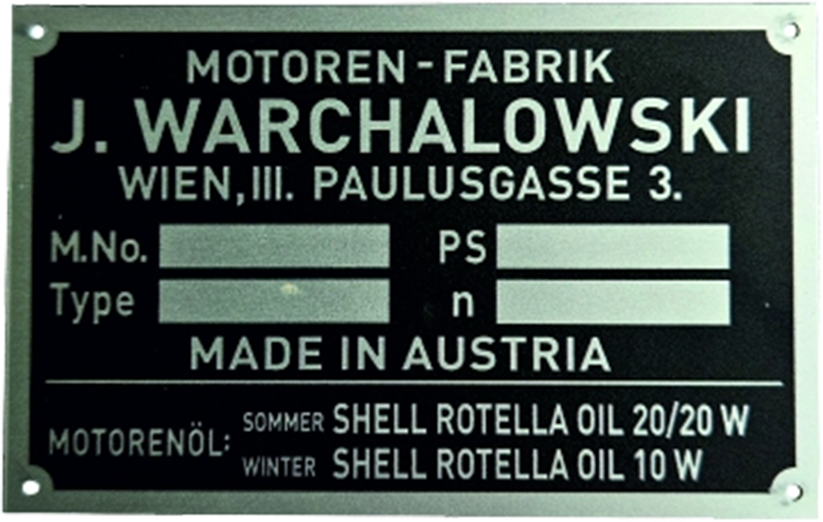 Typenschild Warchalowski