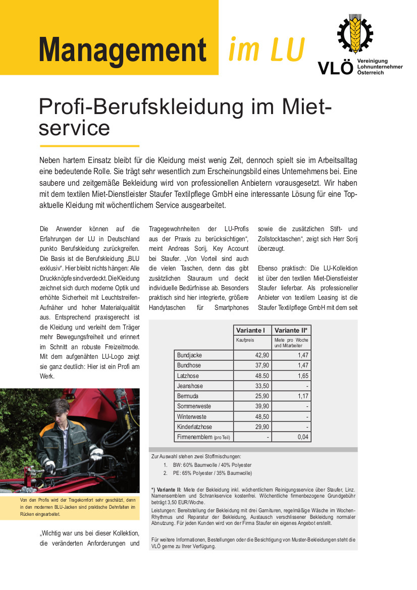 Profi Berufskleidung im Mietservice