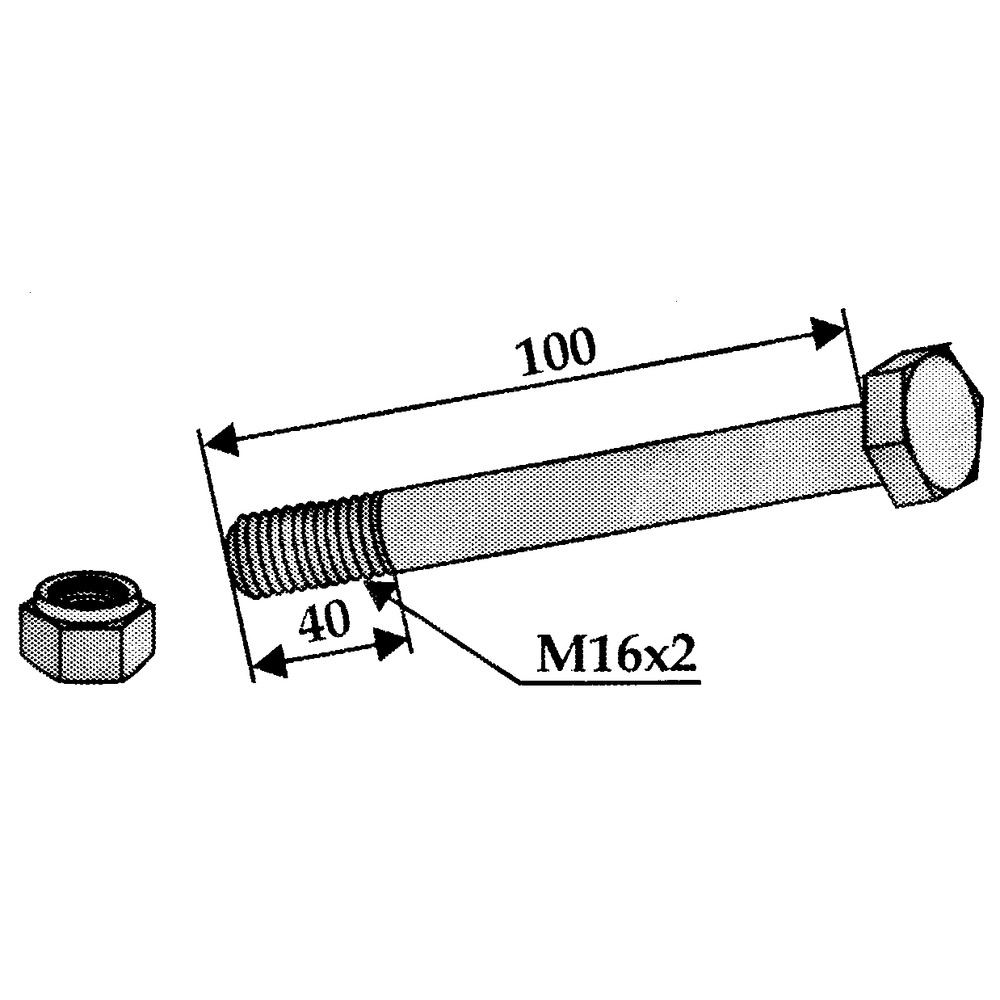Schraube mit Sicherungsmutter M16x2x100 mm, Festigkeit 10.9