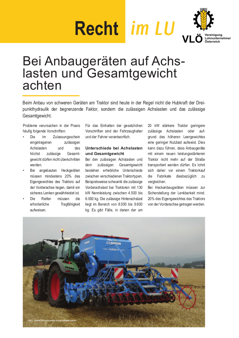 Anbaugerte auf Achslasten